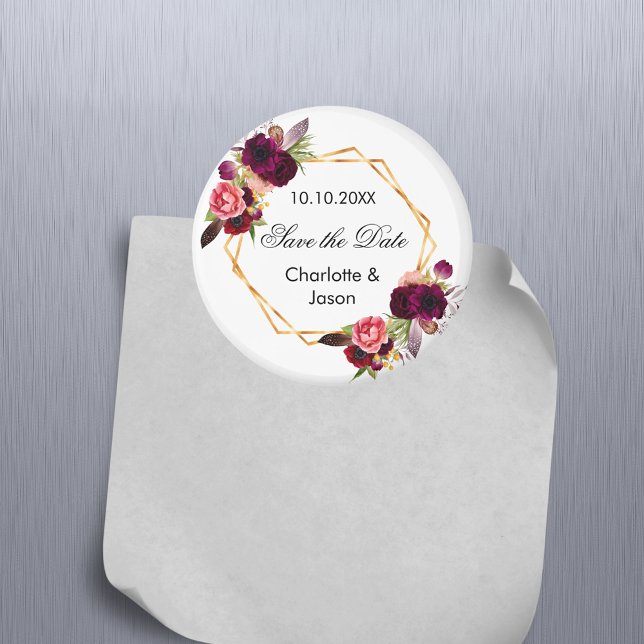 Burgundy florals geometric wedding Save the Date Magnet (Creator Uploaded)
