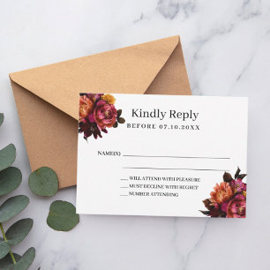 Burgundy florals wedding response RSVP Card