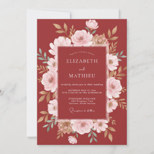 Burgundy Flourishing Floral Romance Wedding Invitation
