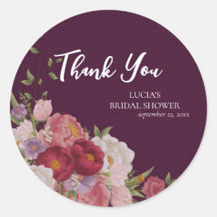 Burgundy Flower Bridal Shower Thank You Classic Round Sticker