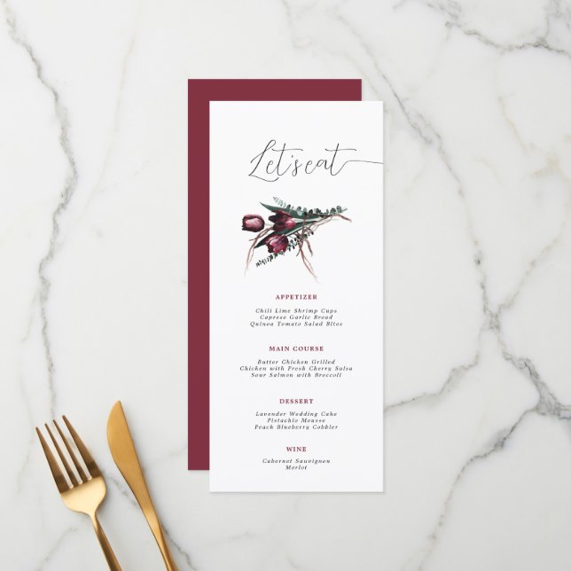 Burgundy Flower Bunch Menu Card (Front/Back In Situ)