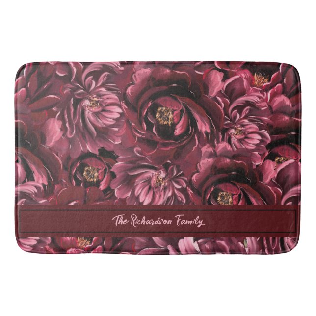 Burgundy Flower Elegance Bath Mat (Front)