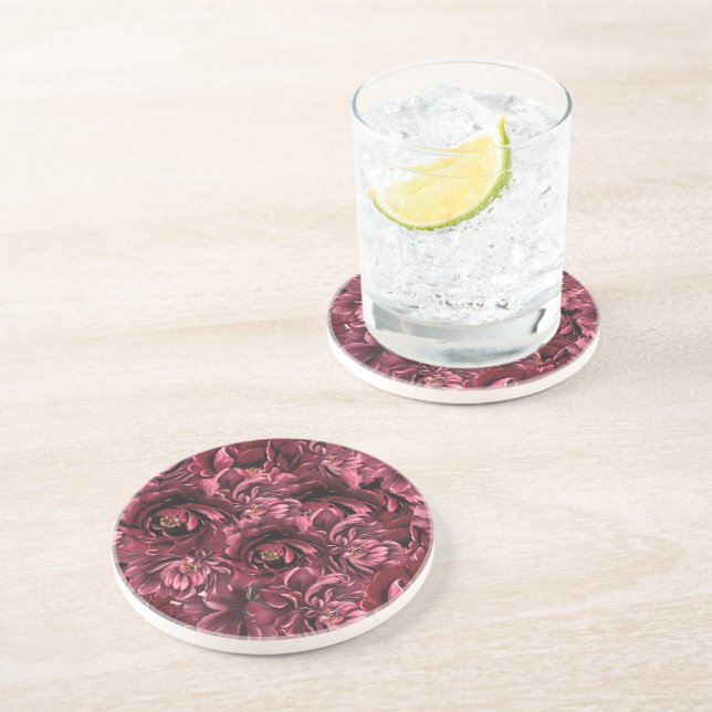 Burgundy Flower Elegance Coaster (Side)