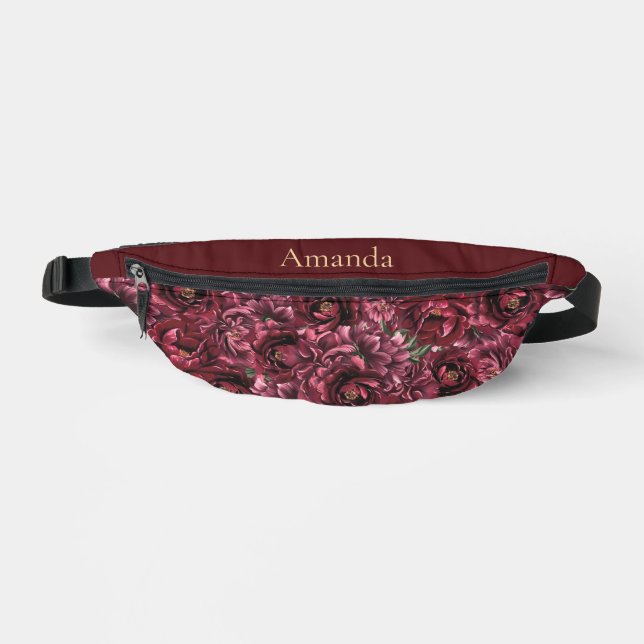 Burgundy Flower Elegance with Gold Accent Bum Bags (Front)