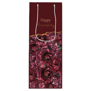 Burgundy Flower Elegance with Gold Accent Wine Gift Bag