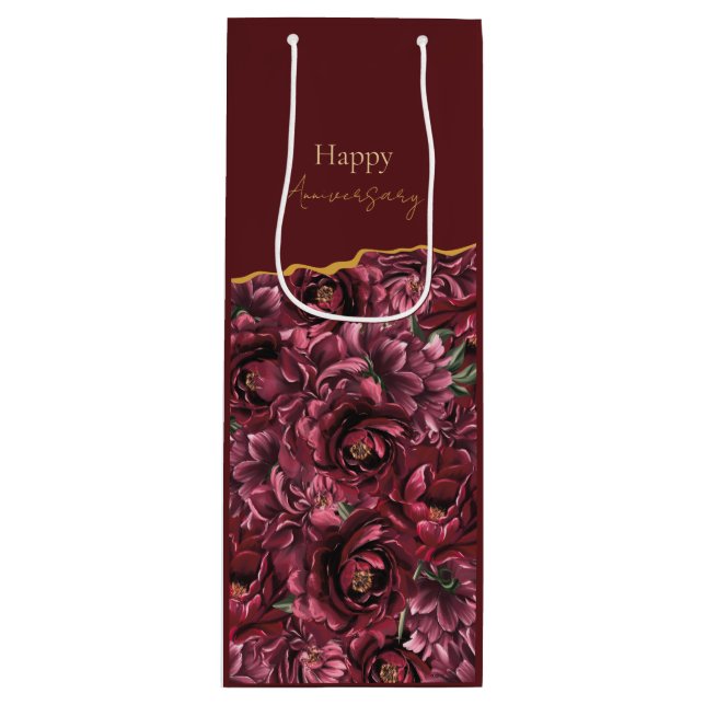 Burgundy Flower Elegance with Gold Accent Wine Gift Bag (Front)