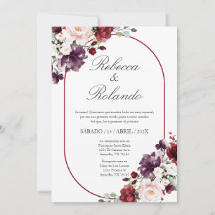 Burgundy flower Elegant Wedding Invitation Spanish