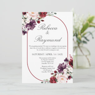Burgundy flower Elegant Wedding Invitation Spanish