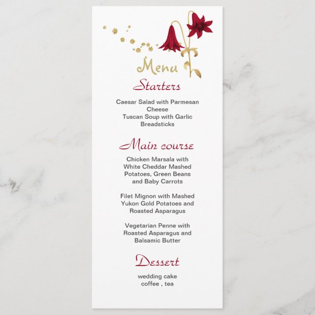 burgundy flower gold &white wedding menu (Front)