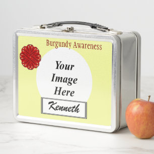 Burgundy Flower Ribbon by Kenneth Yoncich Metal Lunch Box