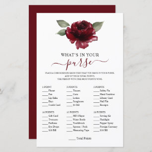 Burgundy Flower What's In Your Purse Game Shower