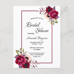 Burgundy flowers boho bridal shower invitation postcard