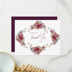Burgundy Flowers Bridal Shower Thank You Card