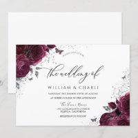 Burgundy Flowers Butterfly Wedding Invitation