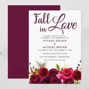 Burgundy Flowers Fall In Love Wedding Invitation
