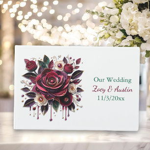 Burgundy Flowers, Foliage and Pearls Personalised Guest Book