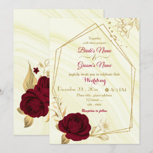 burgundy flowers gold geometric wedding invitation