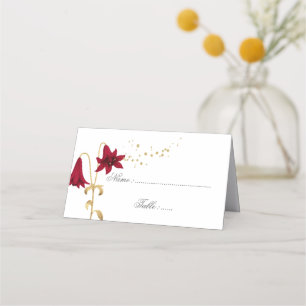 burgundy flowers gold leaves elegant place card