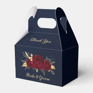 burgundy flowers gold leaves navy blue wedding favour box