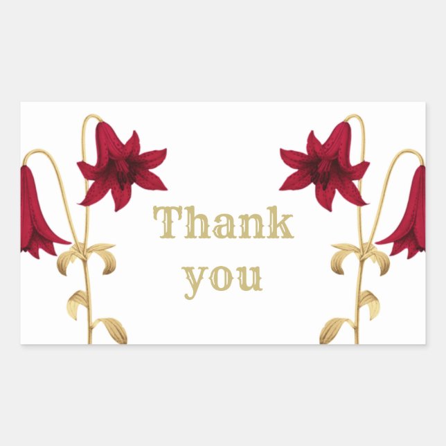 burgundy flowers & gold leaves white thank you rectangular sticker (Front)