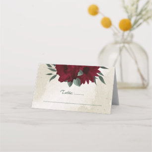 Burgundy flowers greenery  place card