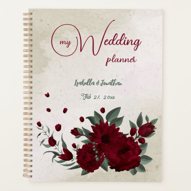 Burgundy flowers greenery wedding planner (Front)