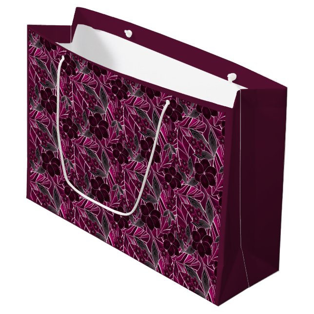 Burgundy flowers. large gift bag (Front Angled)