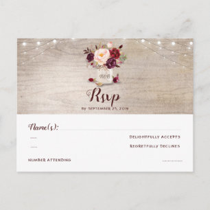Burgundy Flowers Mason Jar Rustic RSVP Postcard