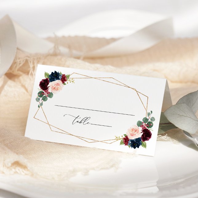 Burgundy Flowers, Navy Flowers, Floral Wedding Place Card (Creator Uploaded)