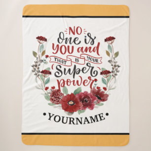 Burgundy Flowers No One Is You & That's Your Power Sherpa Blanket