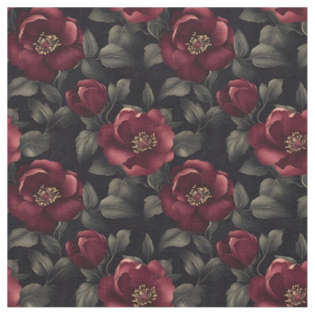 Burgundy Flowers on Black Fabric (Close Up)