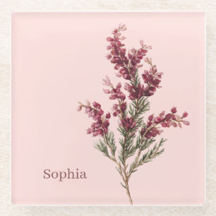 Burgundy Flowers Personalised Glass Coaster