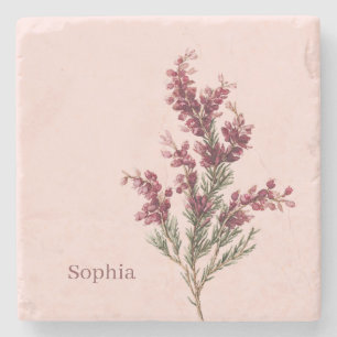 Burgundy Flowers Personalised Stone Coaster