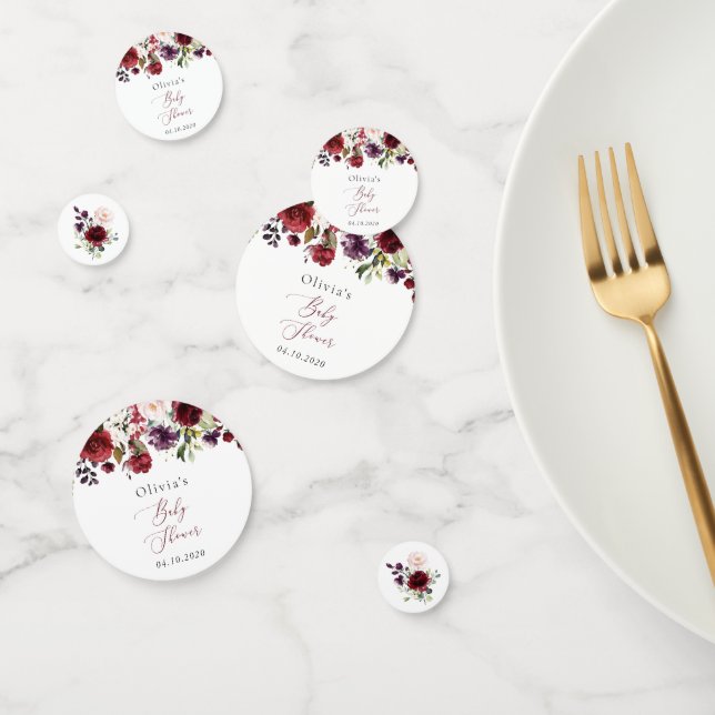 Burgundy Flowers, Pink Flowers, Boho, Baby Shower Confetti (Group)