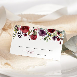Burgundy Flowers, Pink Flowers, Boho Bridal Shower Place Card
