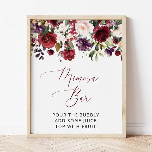 Burgundy Flowers, Pink Flowers, Boho, Mimosa Bar  Poster