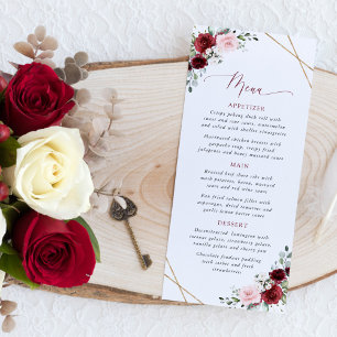 Burgundy Flowers, Pink Flowers, Boho, Wedding Menu