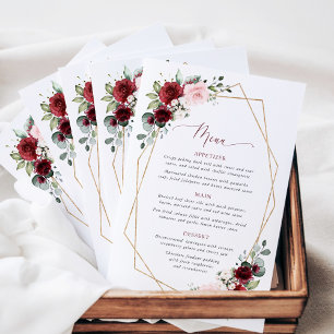 Burgundy Flowers, Pink Flowers, Boho, Wedding Menu