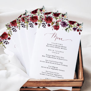 Burgundy Flowers, Pink Flowers, Boho, Wedding Menu