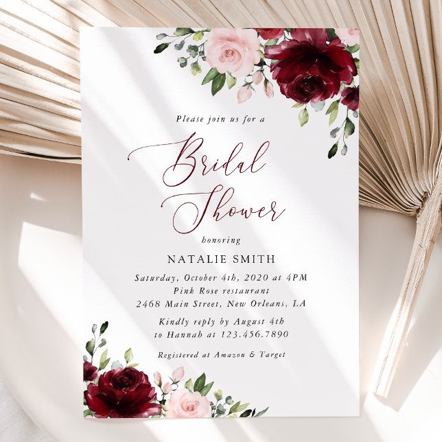 Burgundy Flowers, Pink Flowers, Bridal Shower  Invitation (Creator Uploaded)