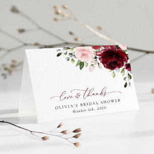 Burgundy Flowers, Pink Flowers, Bridal Shower Thank You Card