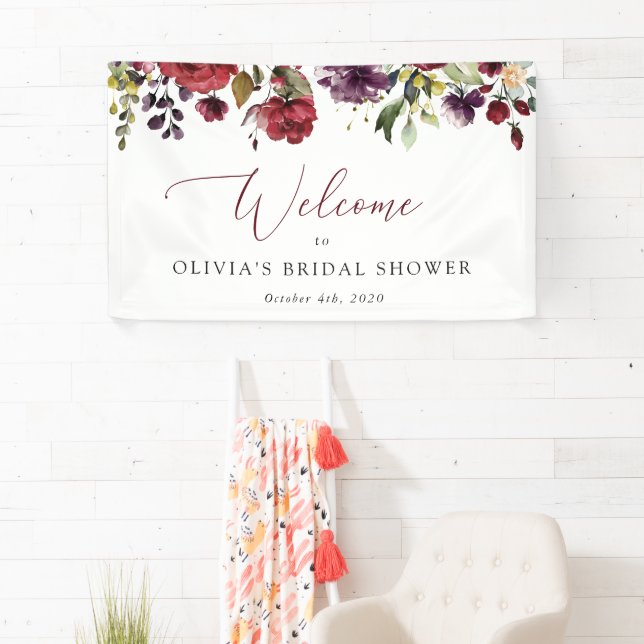 Burgundy Flowers, Pink Flowers, Bridal Welcome Banner (Insitu)