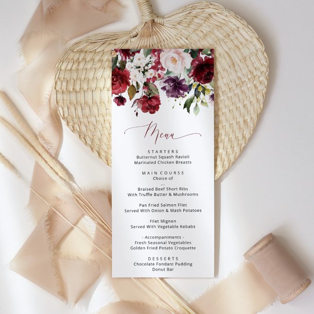 Burgundy Flowers, Pink Flowers, Greenery, Wedding Menu (Creator Uploaded)