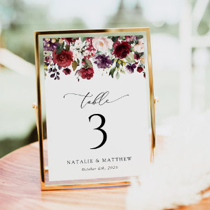 Burgundy Flowers, Pink Flowers, Table Numbers