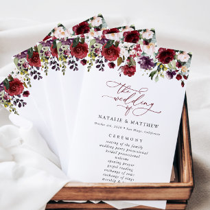 Burgundy Flowers, Pink Flowers, Wedding Program