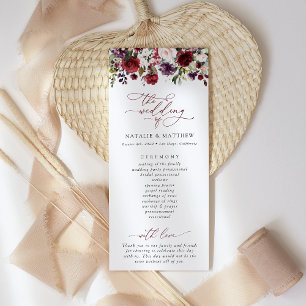 Burgundy Flowers, Pink Flowers, Wedding Program Programme
