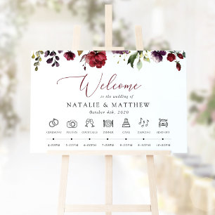 Burgundy Flowers, Pink Flowers, Wedding Timeline Poster