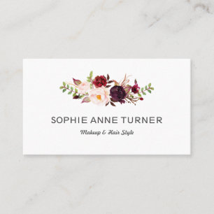 Burgundy Flowers Professional Makeup Hair Style Business Card
