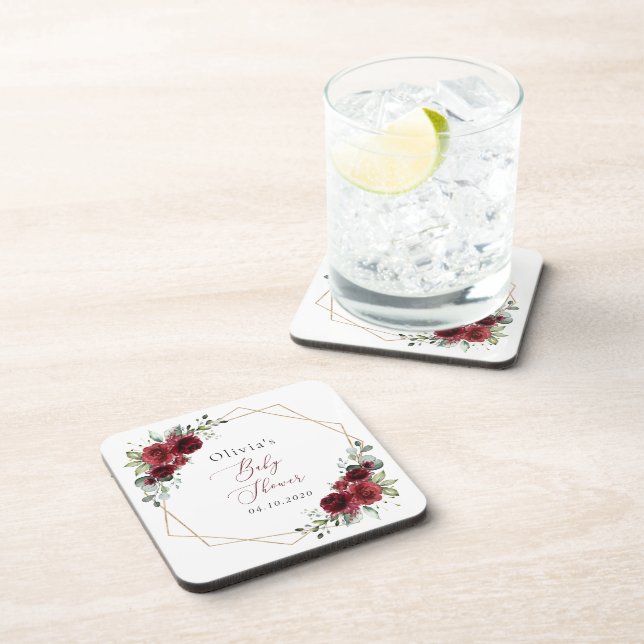 Burgundy Flowers, Red Flowers, Baby Shower Coaster (Right Side)