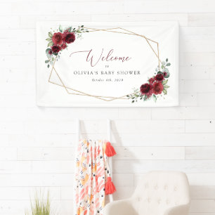 Burgundy Flowers, Red Flowers, Baby Shower Welcome Banner